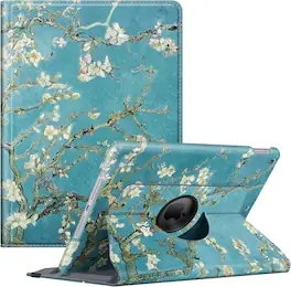 Fintie - 360° Rotating Case for iPad 9th / 8th / 7th Generation 10.2 Inch | Shockproof Cover with Pencil Holder Auto Wake/Sleep - White Blossom