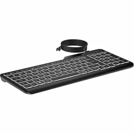 Front. HP - HP 400 Backlit Wired Keyboard (7N7C0AA) - Cable Connectivity - USB Type A Interface - LED - 20 Hot Key(s) - Microphone - Black.