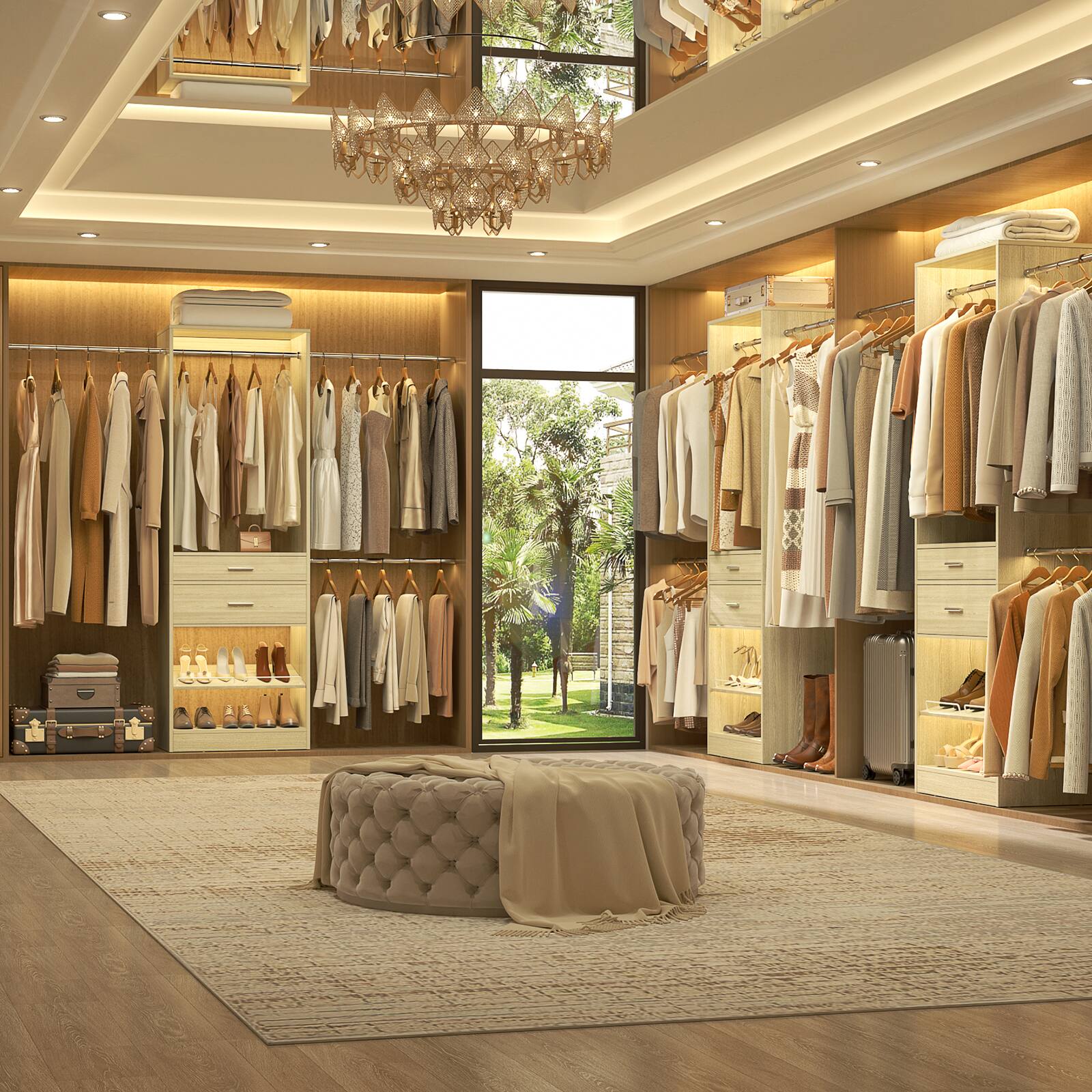 Alt View 4. Aheaplus - 8FT Closet Organizer with 4 Hanging Rods & Shelves, Walk-in Wardrobe System with Shoe Racks for Closet/Bedroom - Beige Oak.