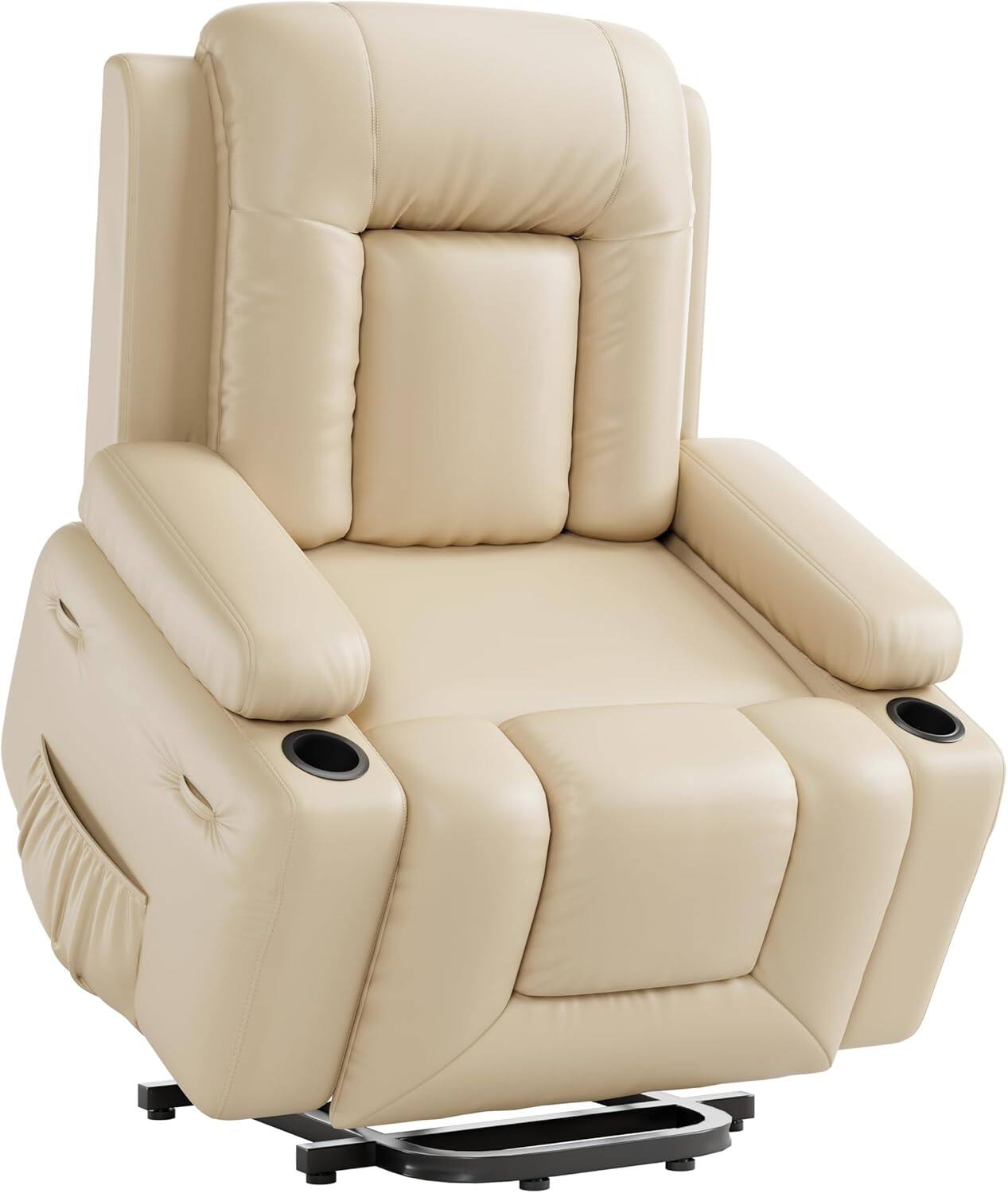 Front. Acekool - Power Lift Massage Recliner Sofa CF8008 w/ 8-Point Heating - PU Leather, 21-22" Seat, 135° Recline, Beige - Beige.