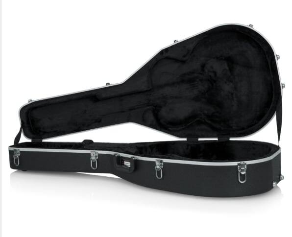 Front. Gator - Deluxe Molded Case for Jumbo Acoustic Guitars, with Hard Outer Shell Molded from Impact-Resistant ABS Plastic.
