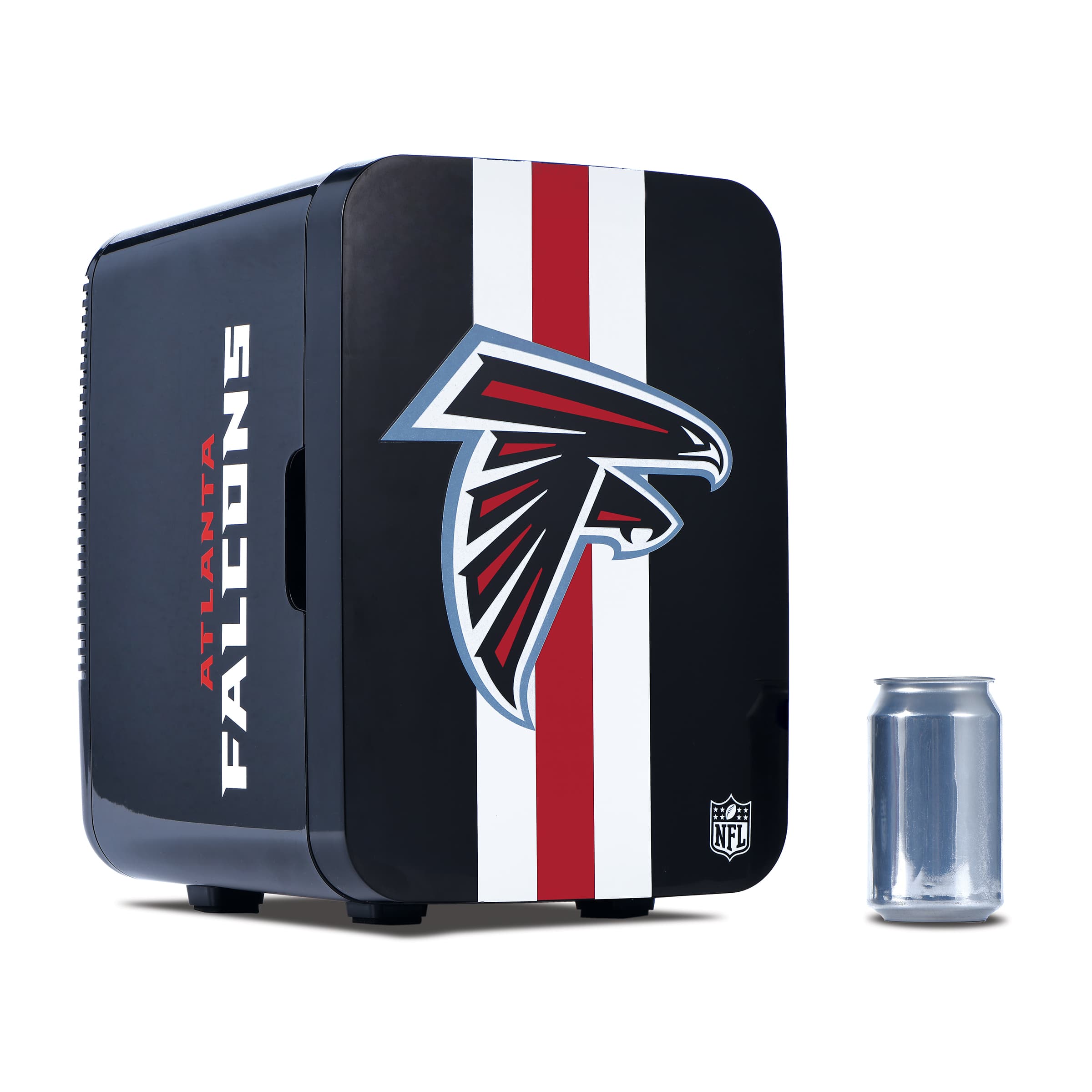 Ukonic NFL Atlanta Falcons 15-Can Mini Fridge 10L AC/DC Portable Refrigerator, Official Team Logo - Black
