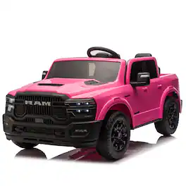 BreeBe - 24V 160W Dodge RAM 2500 Kids Ride-On Truck, 2-Seater, Remote, 2WD, 4-Wheel Suspension, Music, Bluetooth, USB - Pink