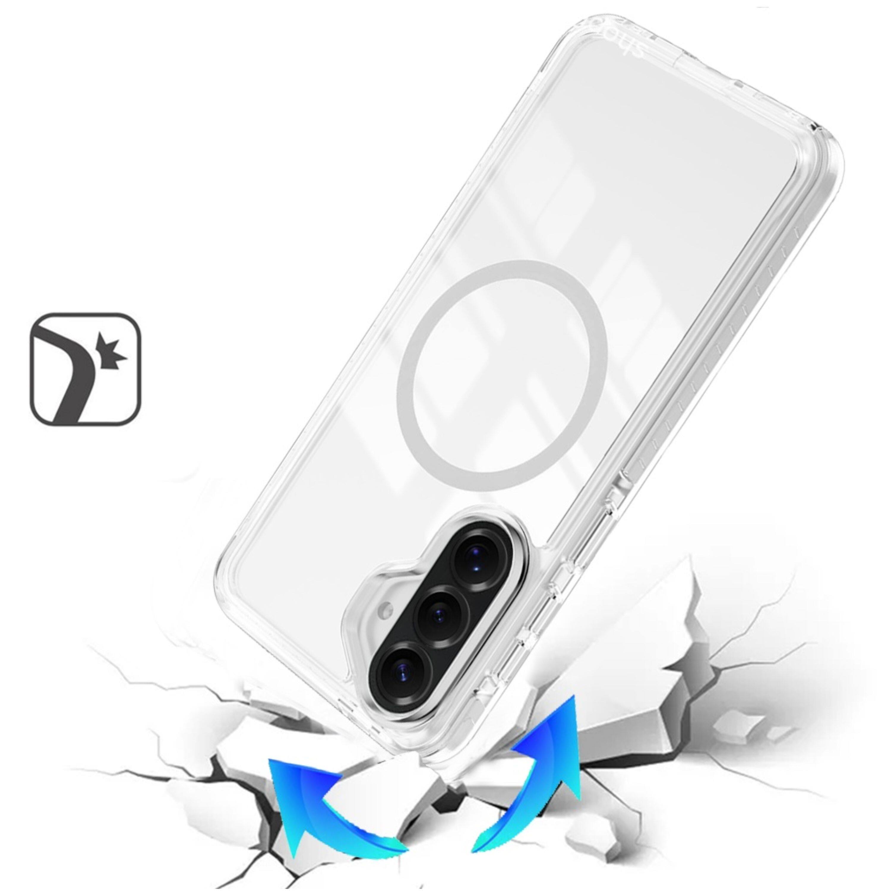 Angle. Kitcheniva - Stylish Magnetic Circle Case With Colored Edge Trim And Tempered Glass For Samsung Galaxy A37 White - White.