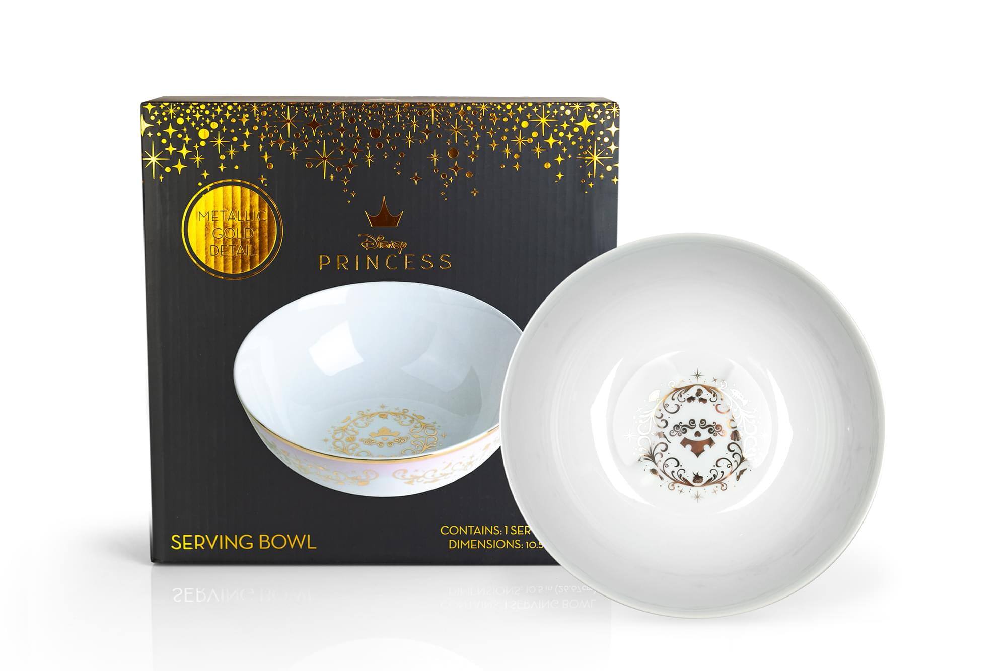 METALIC GOLD DETAIL  
Disney PRINCESS  
SERVING BOWL  
CONTAINS: 1 SER  
DIMENSIONS: 10.5 ME