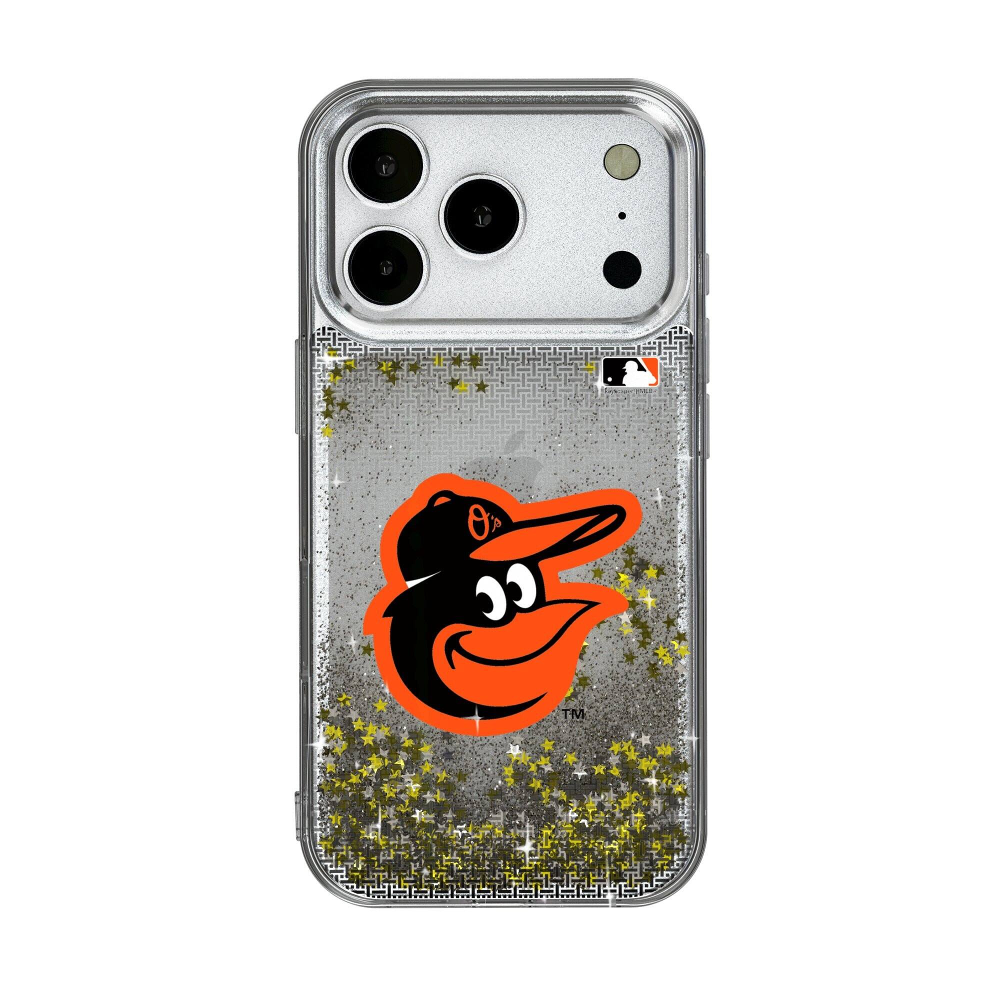 Front. Keyscaper - Baltimore Orioles Linen Logo iPhone Glitter Case - 14 Pro - Multicolor.