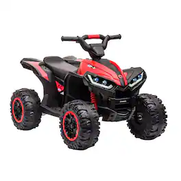 GARVEE - 12V Kids Electric ATV Quad, Ride-On 4-Wheeler w/Remote Control, Dual Motors, LED Lights & Music - Red