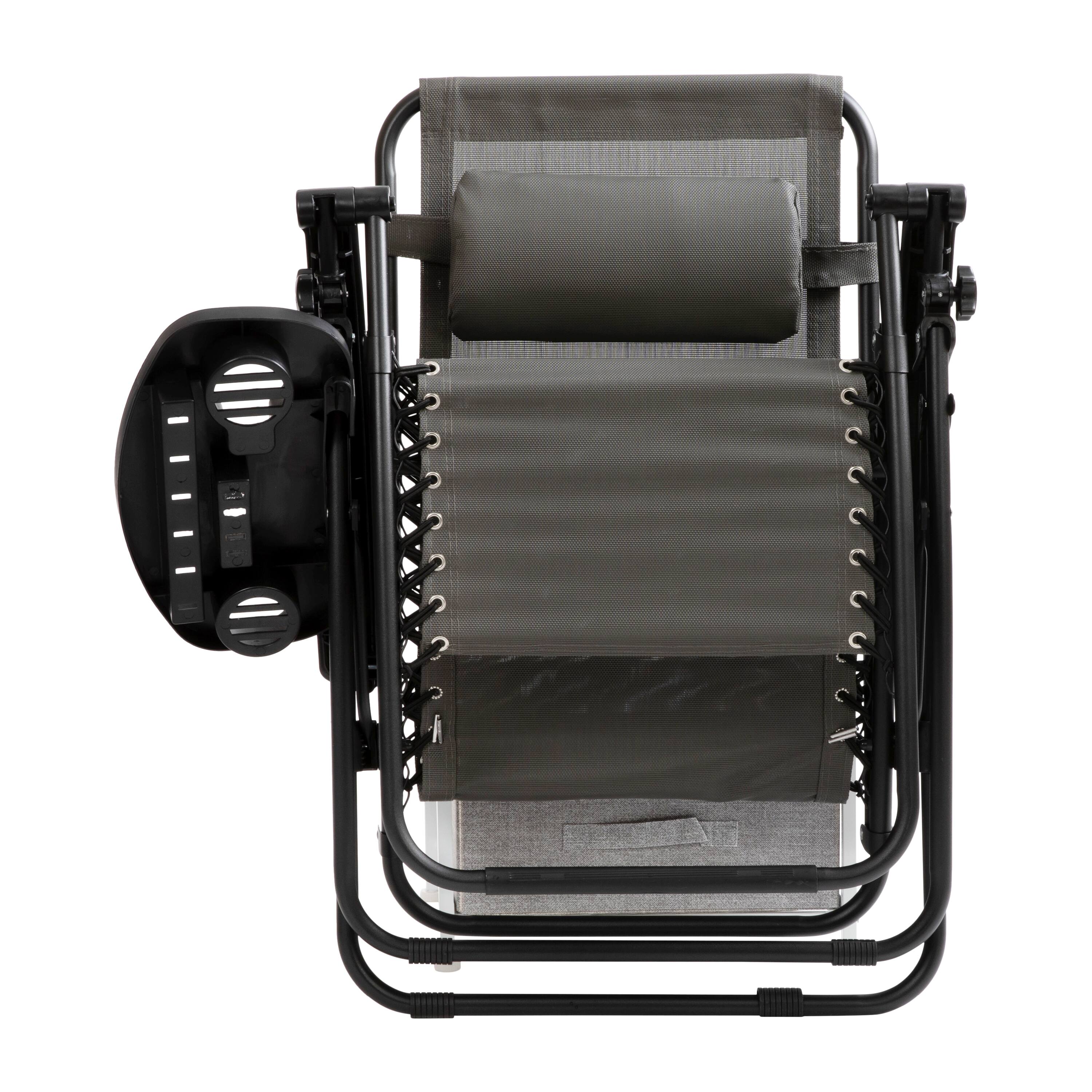 Alt View 10. Emma + Oliver - 2 Pack Adjustable Mesh Zero Gravity Lounge Chair with Cup Holder Tray - Gray.