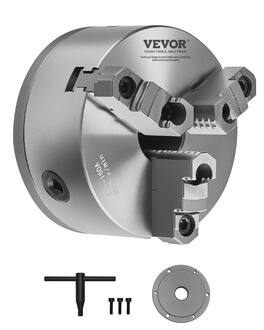 VEVOR - 3-Jaw Lathe Chuck, 6 Inch (160 mm), Self-Centering Chuck with 1 1/2 in-8 Threaded Backing Plate - Silver