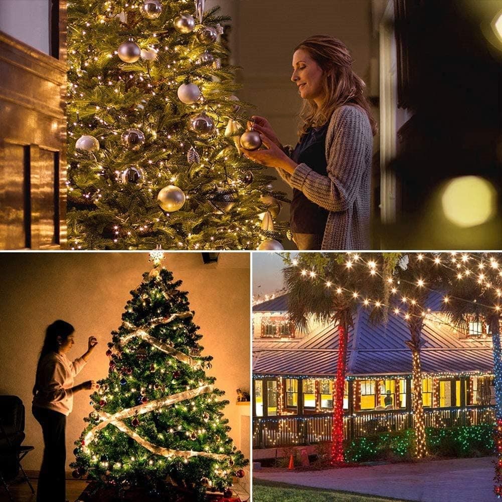 Alt View 1. FINEAK - 33FT 100 LED Green Wire Fairy Lights - 8 Modes Plug-in 30V Waterproof Warm White.