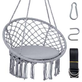 Costway - Swing Chair, Hammock Chair with Round Seat Cushion, Indoor & Outdoor Boho Chair - Gray