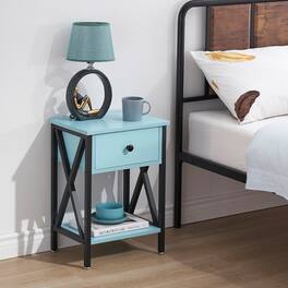 Vecelo - 1Pack Nightstand with Drawer - Bedside Table with Storage Shelf, Compact End Table for Bedroom, MDF Wood Nightstand - Light Blue