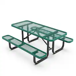 Flash Furniture - Mantilla 6' Rectangular Outdoor Picnic Table with Commercial Heavy Gauge Expanded Metal Mesh Top and Seats and Bla - Green