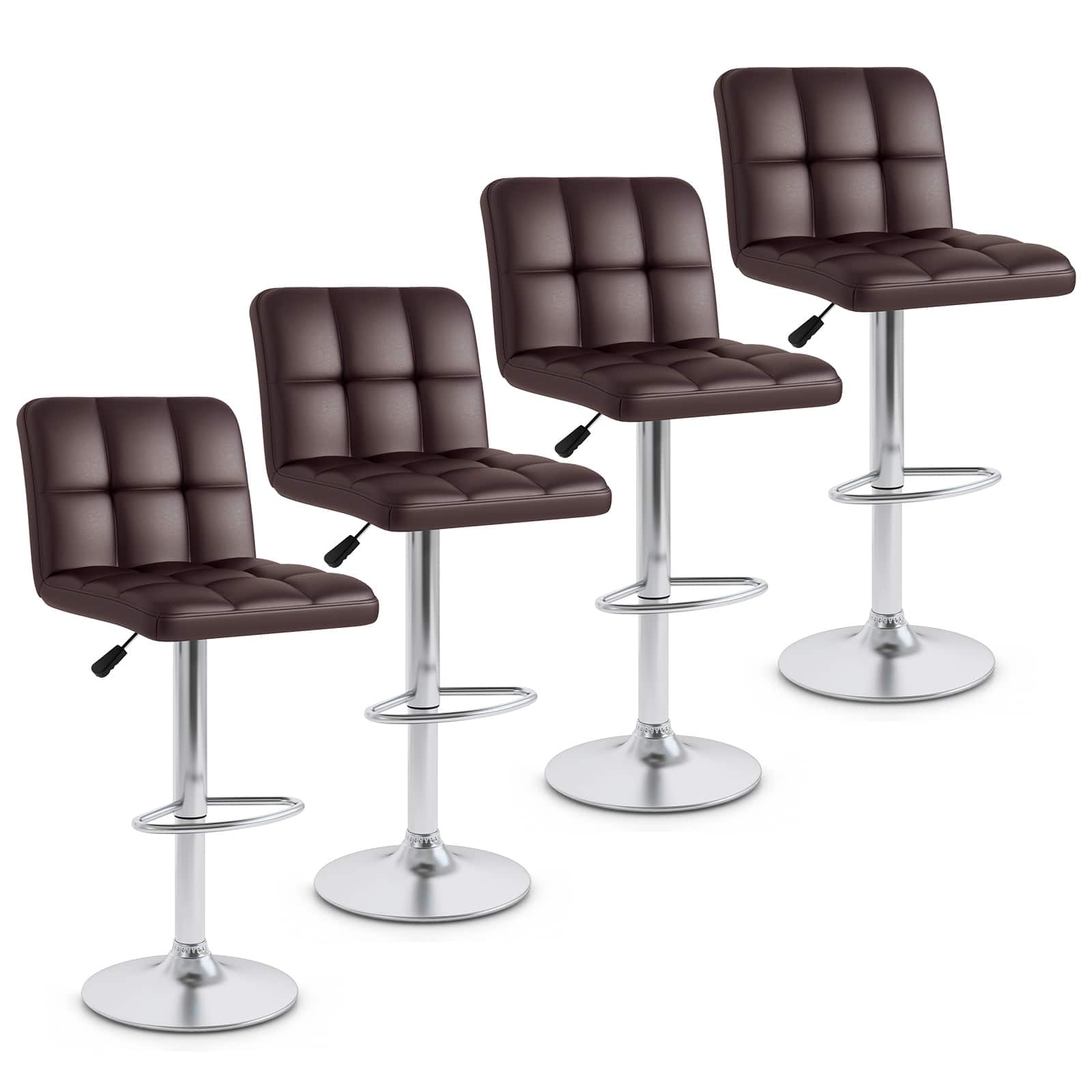 Gymax - Set of 4 PU Leather Bar Stool Swivel Bar Chair w/ Adjustable Height - Brown