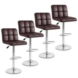 Gymax - Set of 4 PU Leather Bar Stool Swivel Bar Chair w/ Adjustable Height - Brown