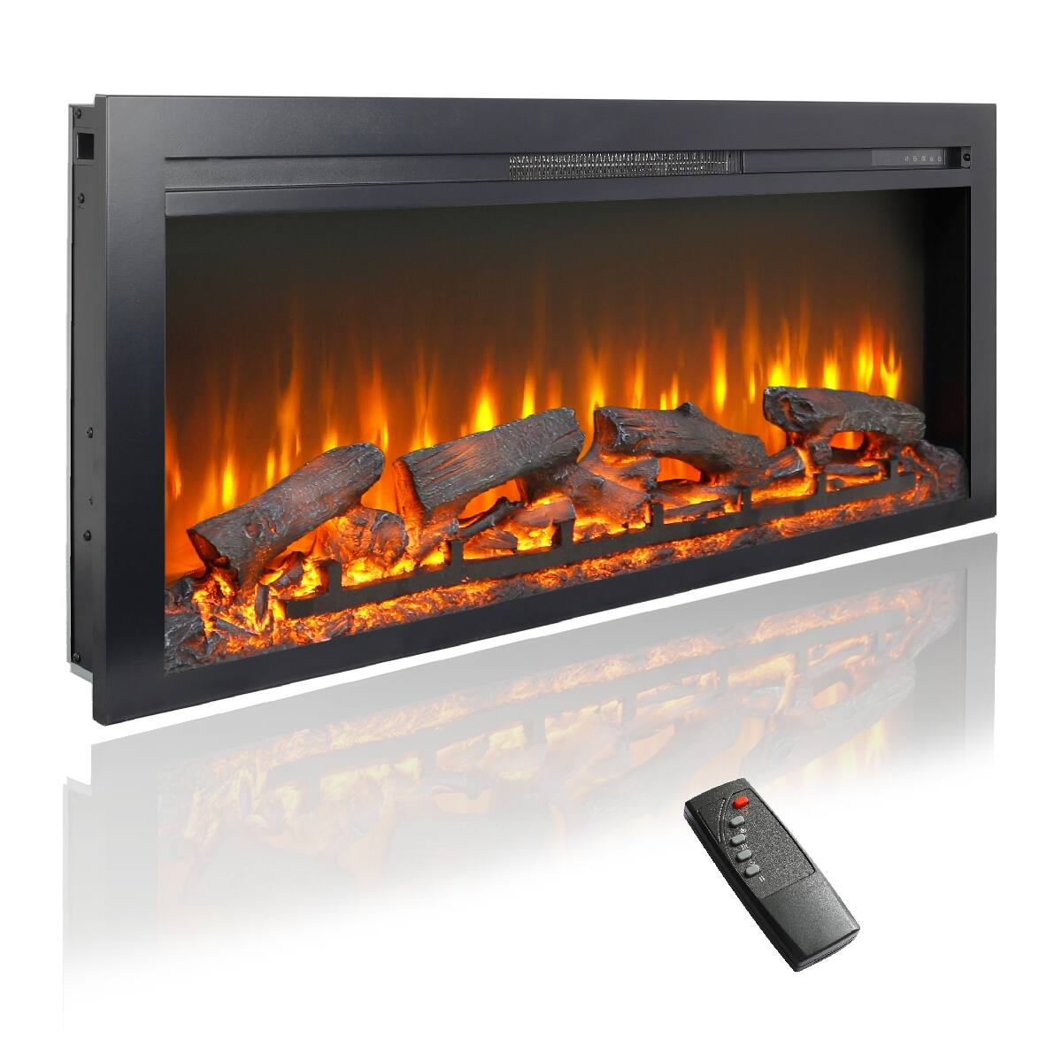Front. Loheer - Loheer 44 inch wall recessed electric fireplace with remote control Antique Black - Antique Black.