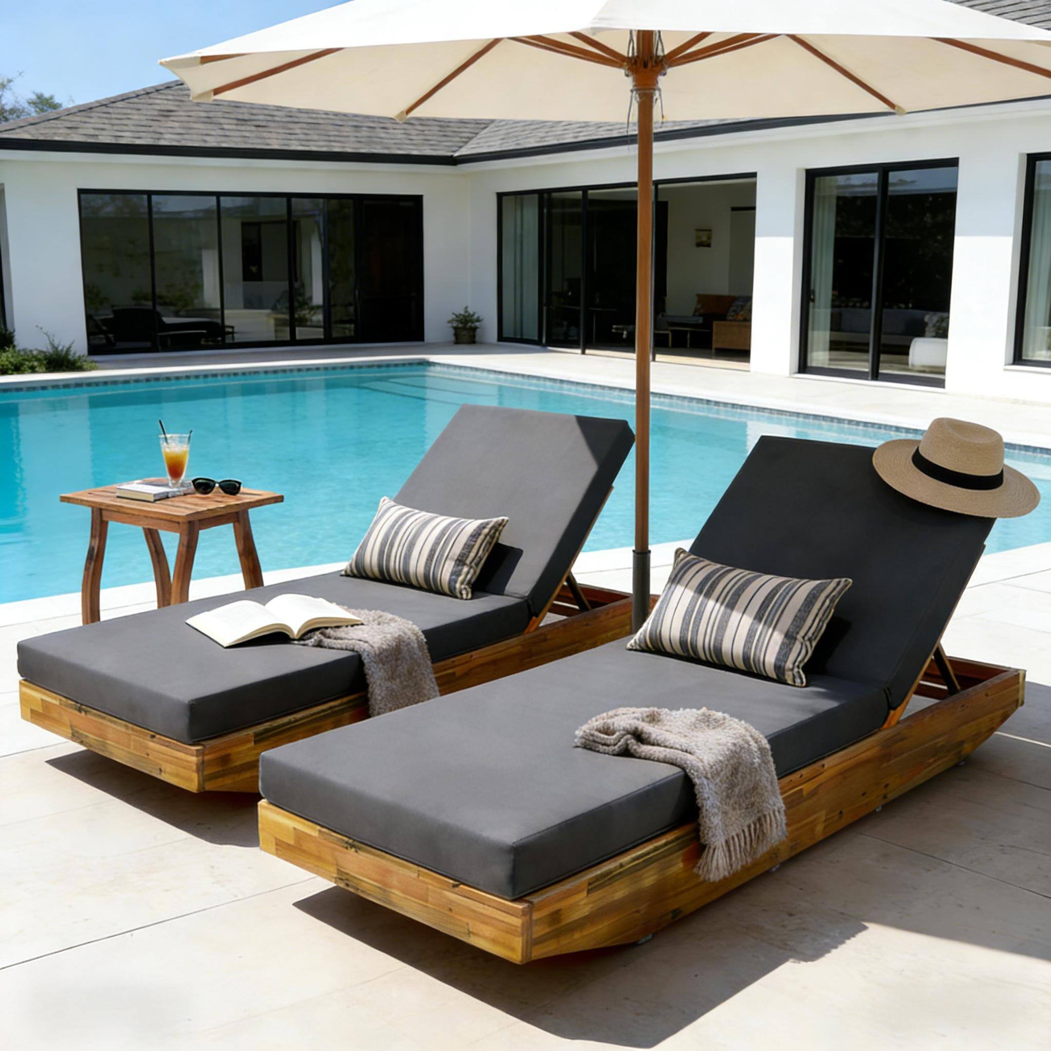 Left. Anysun - Anysun Teak Finish Outdoor Recliner with Water-Repellent Cushion, Assembly Required - Dark Gray.