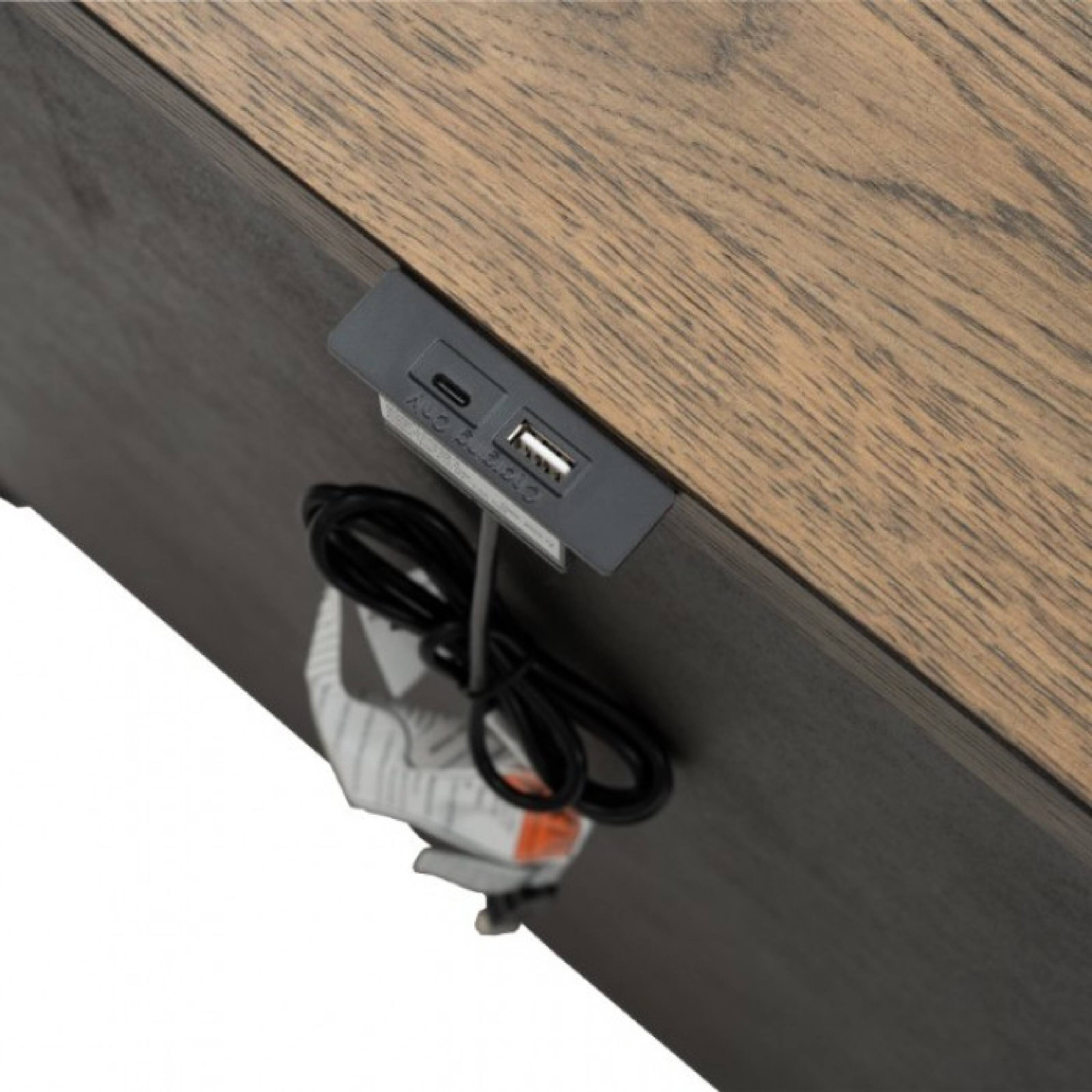 Left. Manhattan Lane - Ginie Nightstand with 2 USB Ports, 3 Drawers, Rustic Oak - Black, Oak Brown, Pewter.