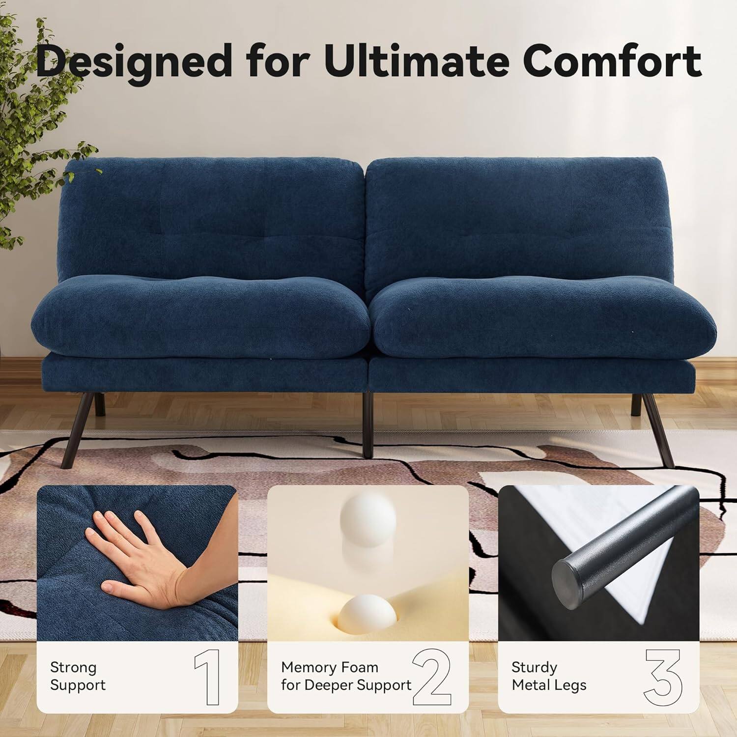 Designed for Ultimate Comfort

1. Strong Support
2. Memory Foam for Deeper Support
3. Sturdy Metal Legs
