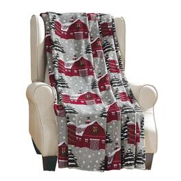Noble House - Plazatex Snowy Barn plush Decorative Christmas Machine Washable Throw 50" X 60" Grey - Gray