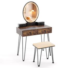 SlickBlue - Vanity Table Set with 3-Color Dimmable Lighted Mirror and Storage Drawers - Brown