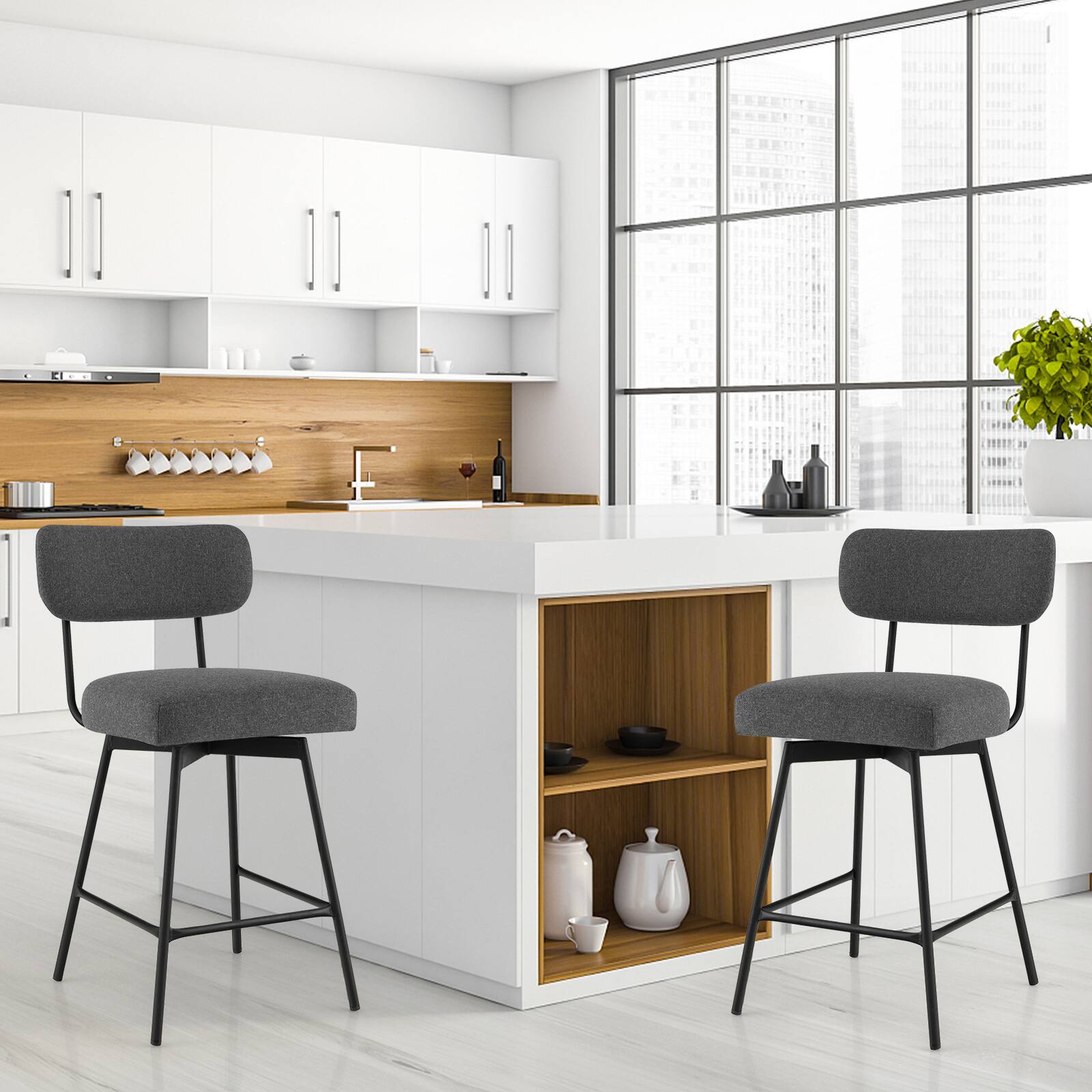 Alt View 7. Ecooso - 29" 2-Piece Modern Upholstered Bar Stools with Back and Footrests - Gray.