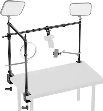 Front. Neewer - Overhead Camera Mount Rig with Dual Ball Head & Clamps, NK003 - Black.