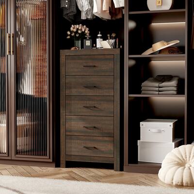 brown vertical dresser Bradenton Solid Mahogany Wood Tall Dresser with 8 Drawers
