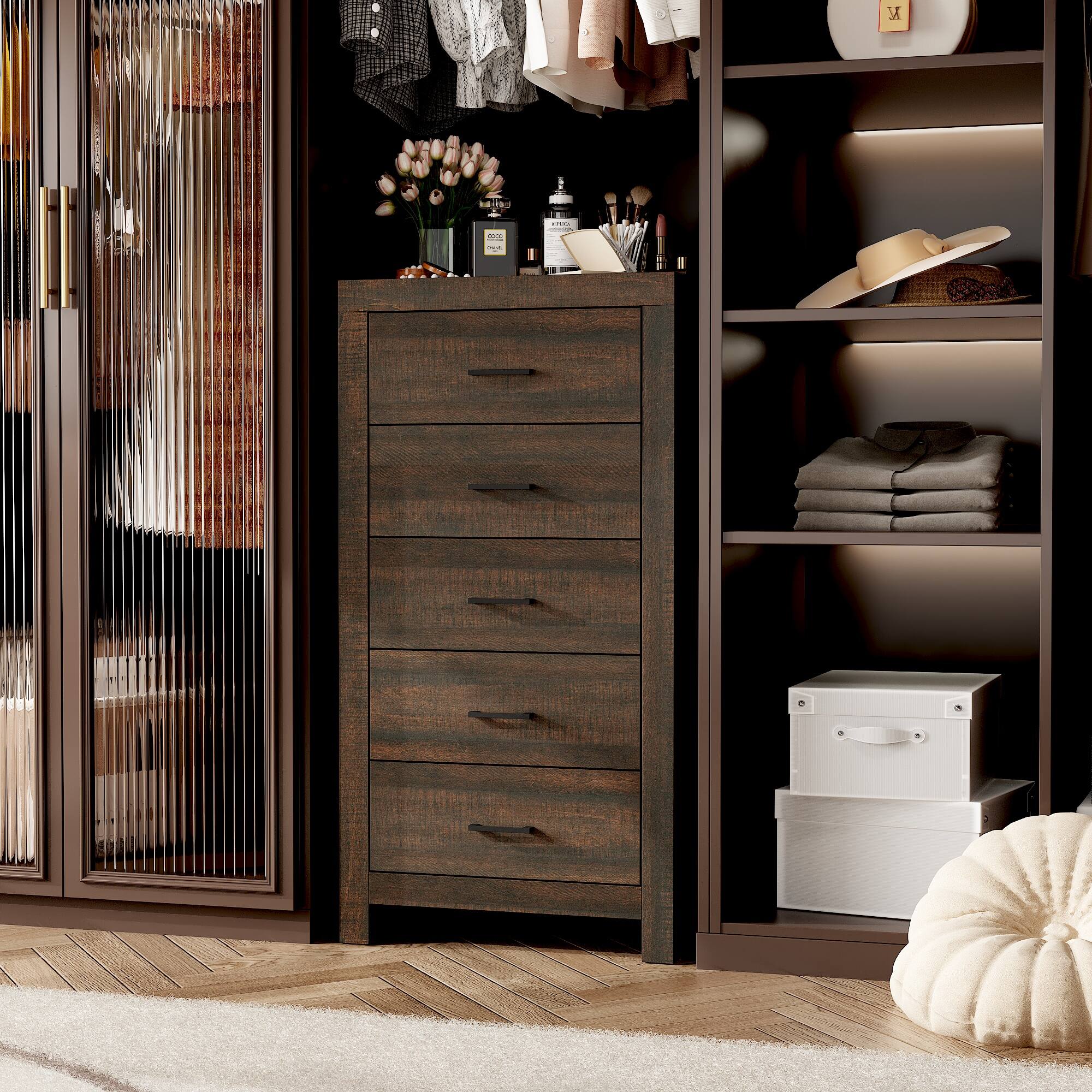 Alt View 9. FUFU & GAGA - FUFU&GAGA 5 - Drawer Vertical Dresser with Anti - Tip Feature – Rustic Wood Organizer for Closet & Bedroom - Brown.