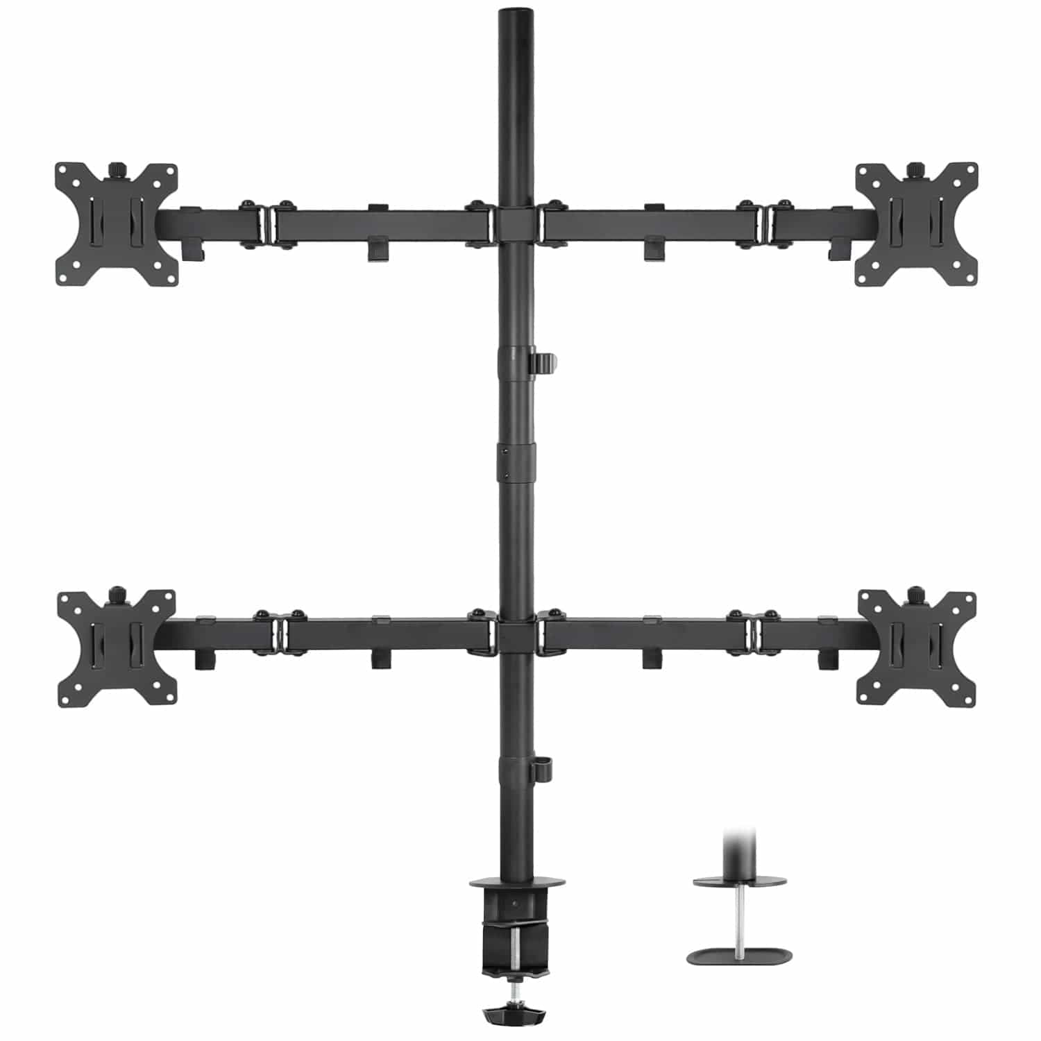 Mount-It! - Quad Monitor Desk Mount — Full Motion Arms, Height Adjustable, Fits Four 17"–32" Screens - Black