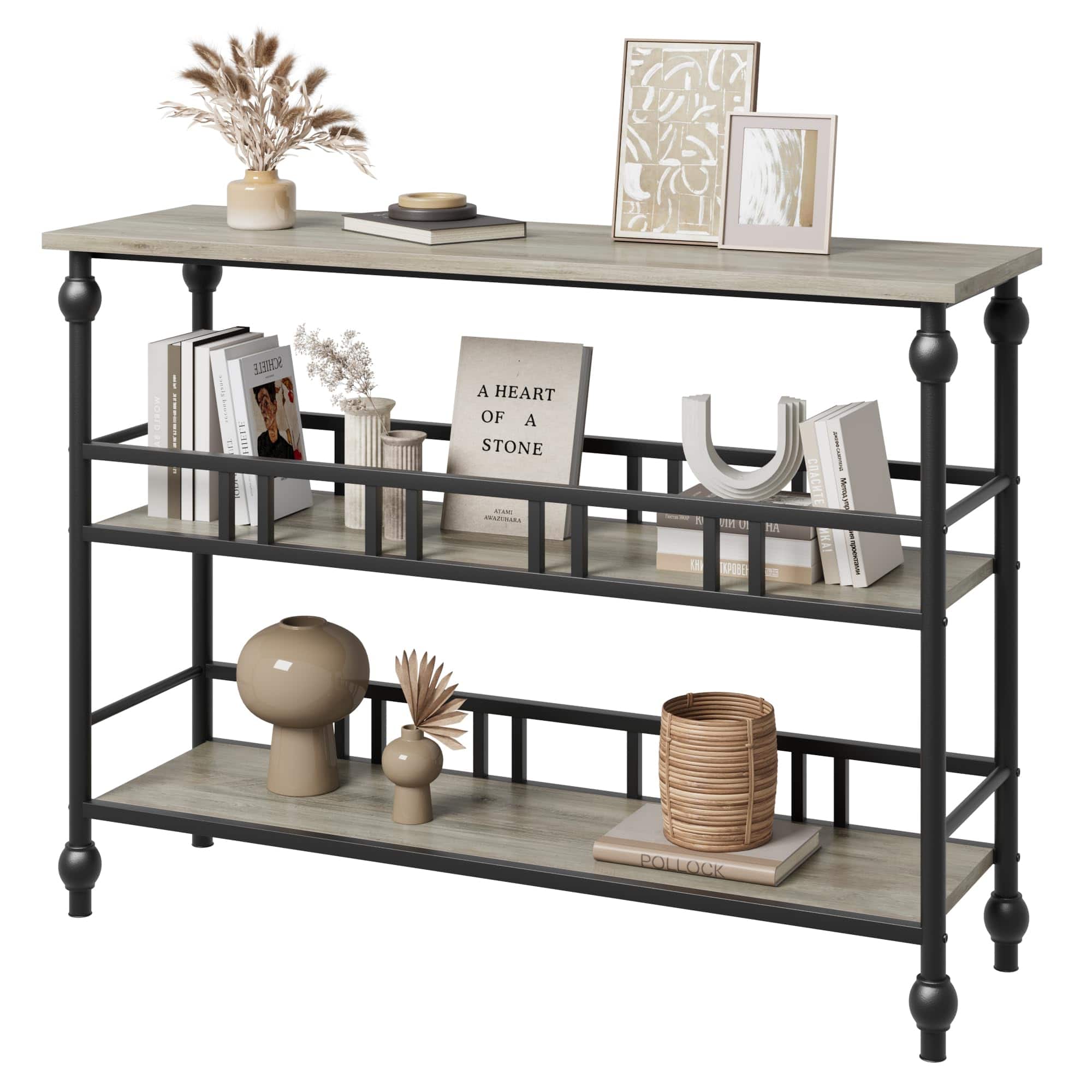 Babevy - 43 Inch Console Table for Entryway– Sturdy Open Shelf Sofa Table with Roman Column Legs - Gray