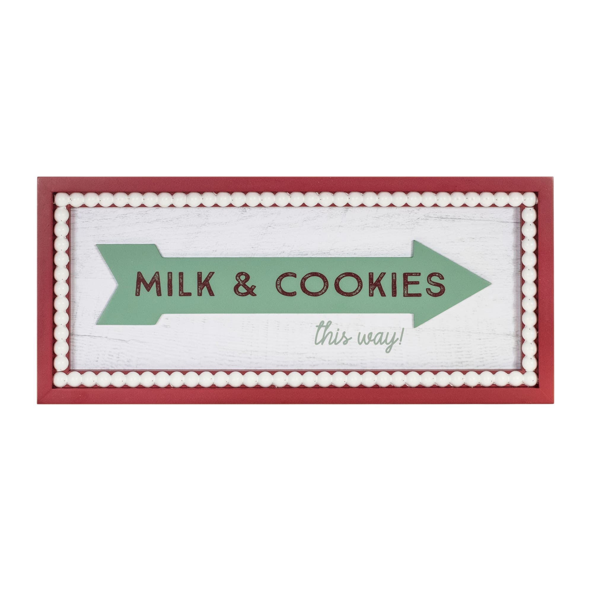 BreeBe - Framed Milk and Cookies Wall Sign 19.5"L - White, Red, Green