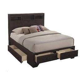 Manhattan Lane - Queen Size Bed with 4 Storage Drawers, Bookcase Headboard - Brown