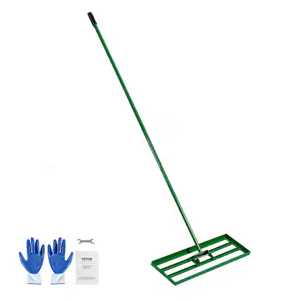 Front. VEVOR - Lawn Leveling Rake, 30"x10" Level Lawn Tool, Heavy-duty Lawn Leveler with 78" Steel Extended Handle, Yard Leveling Rake - Green.