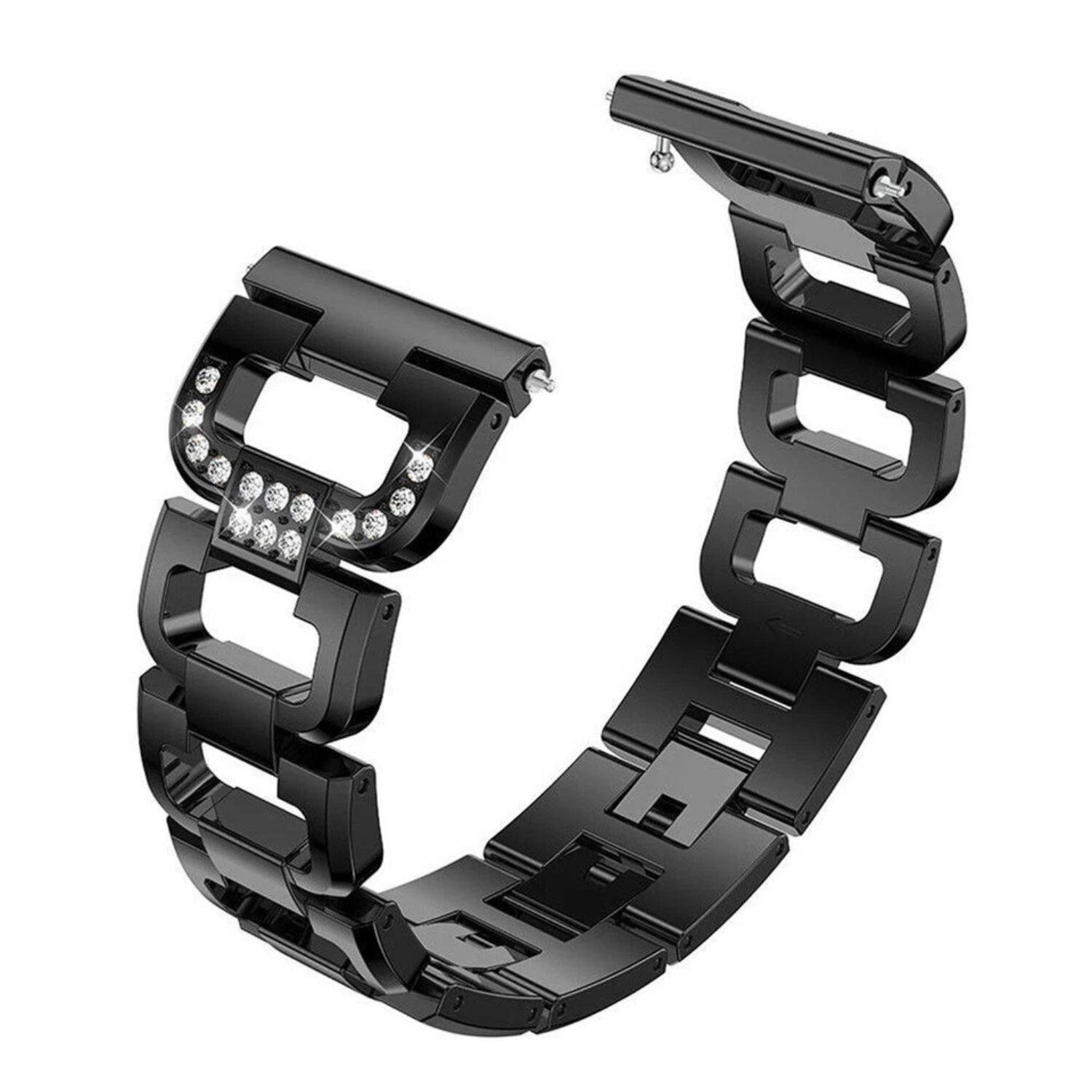 Front. Stock Preferred - Rhinestone Stainless Steel Replacement Band for Fitbit Versa – Luxury Diamond Bracelet Strap (22 mm, Adjustable) - Black.