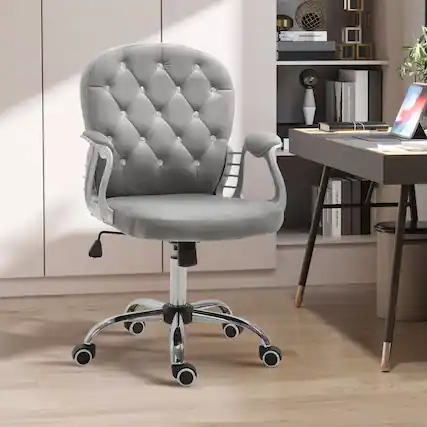 Front. Anysun - Anysun Velvet Tufted Button Tufted Adjustable Height Office Chair with Padded Armrests and Swivel Wheels - Gray.