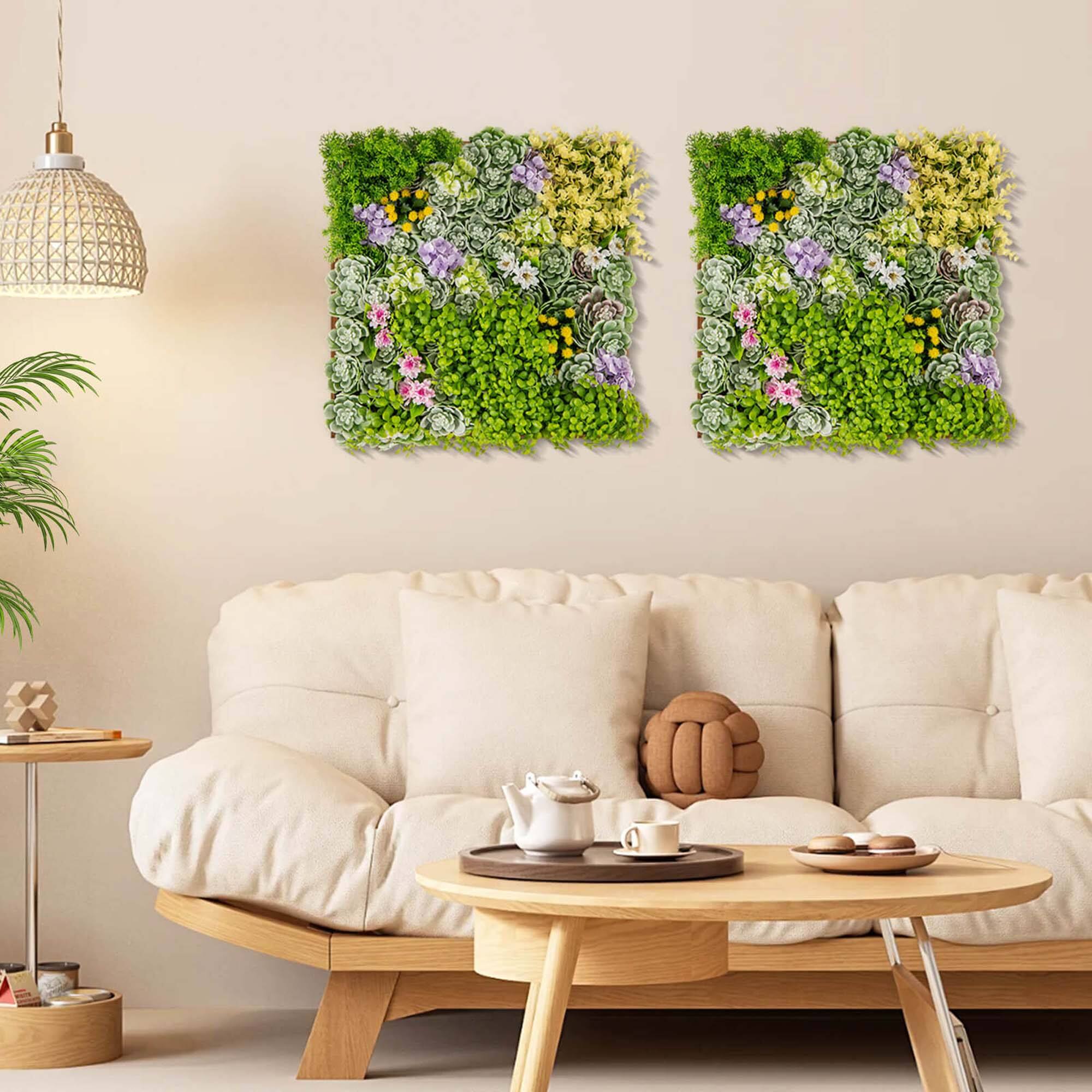 Alt View 4. Costway - Costway 2 Pack 20" x 20" 3D Hanging Succulents Square Framed Artificial Foliage Wall Art - Green & Brown.