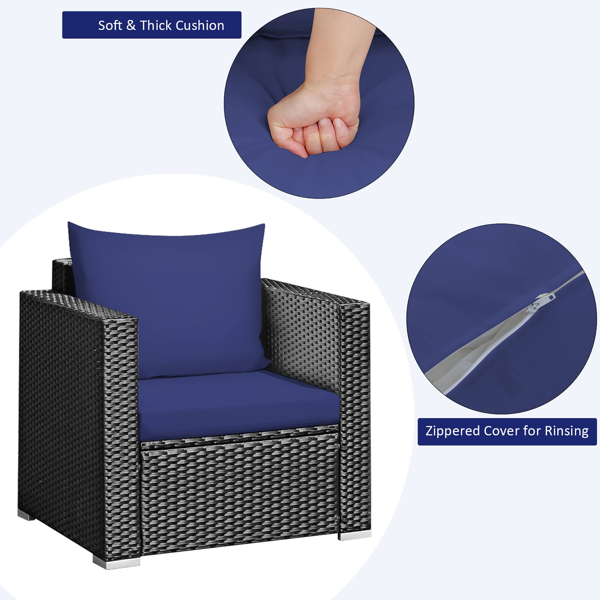 Soft & Thick Cushion: The cushion on the chair is soft and thick, providing comfort and support.

Zippered Cover for Rinsing: The chair features a zippered cover that can be removed for easy cleaning and rinsing.