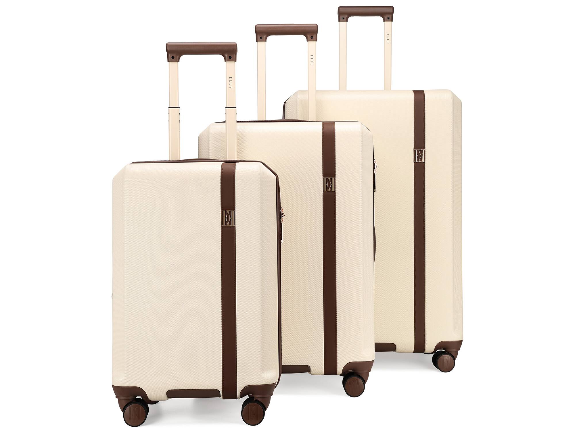 Angle. Elle - ELLE Luxe Journey 3 Piece Expandable Retro Spinner Luggage Set - Champagne - Champagne.