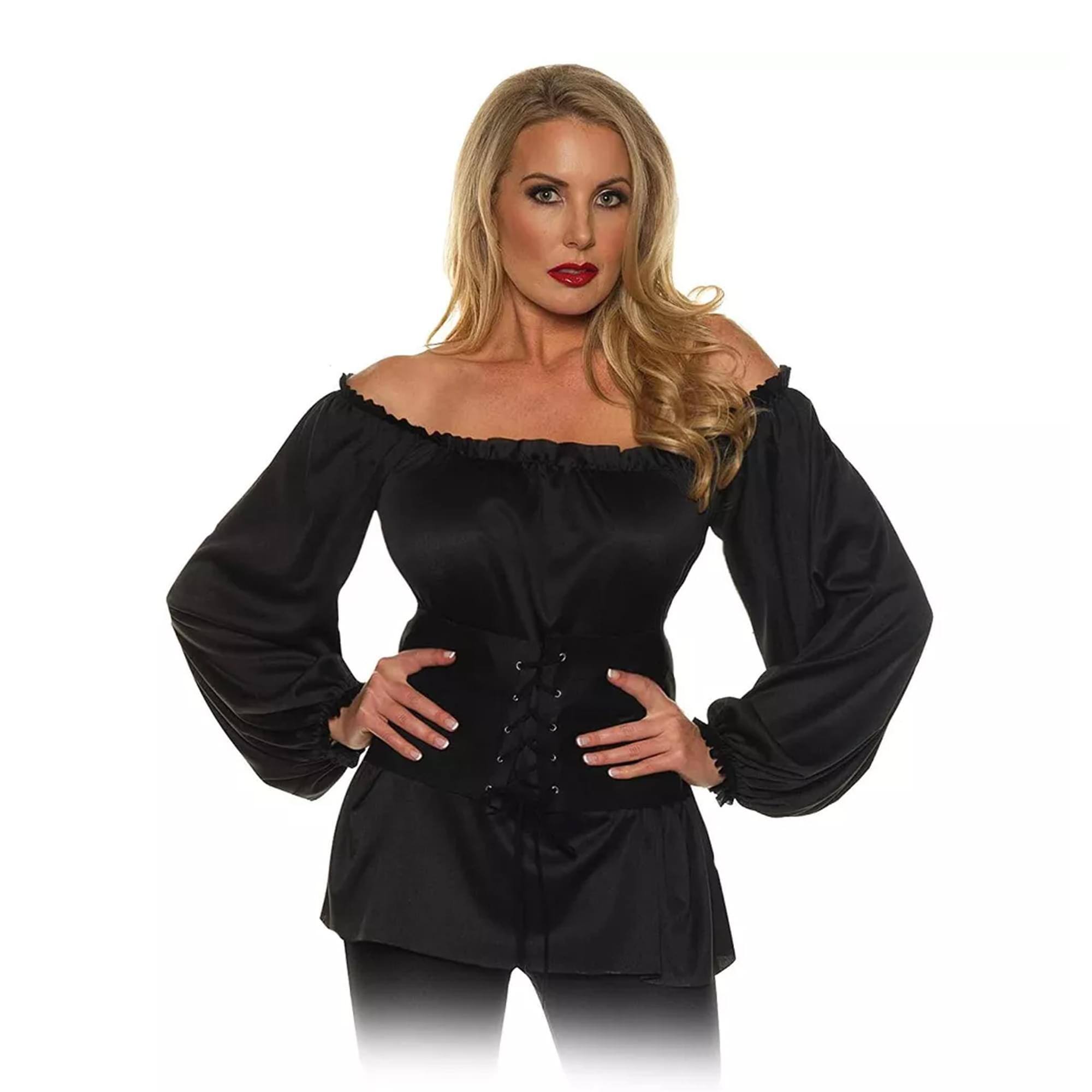 Alt View 1. Underwraps - Black Renaissance Woman's Costume Shirt | Large - Black.