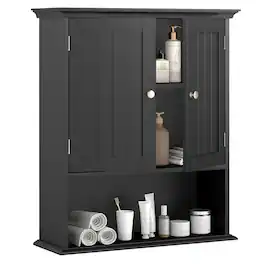 Costway - Wall Mount Bathroom Cabinet Storage Organizer Medicine Cabinet - Black