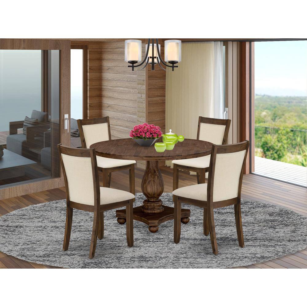 Angle. East West Furniture - East West Furniture 5-Pcs Dining Table Set - A Modern Kitchen Table and 4 Light Beige Linen Fabric Dining Room Chairs - Multi-Color.