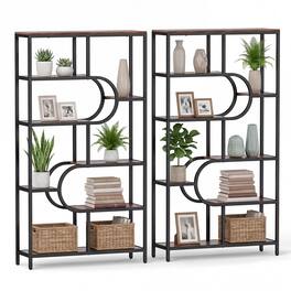 Costway - 2 PCS 5-Tier Bookshelf Tall Etagere Bookcase with Open Storage Shelvesn - Brown-U-shaped