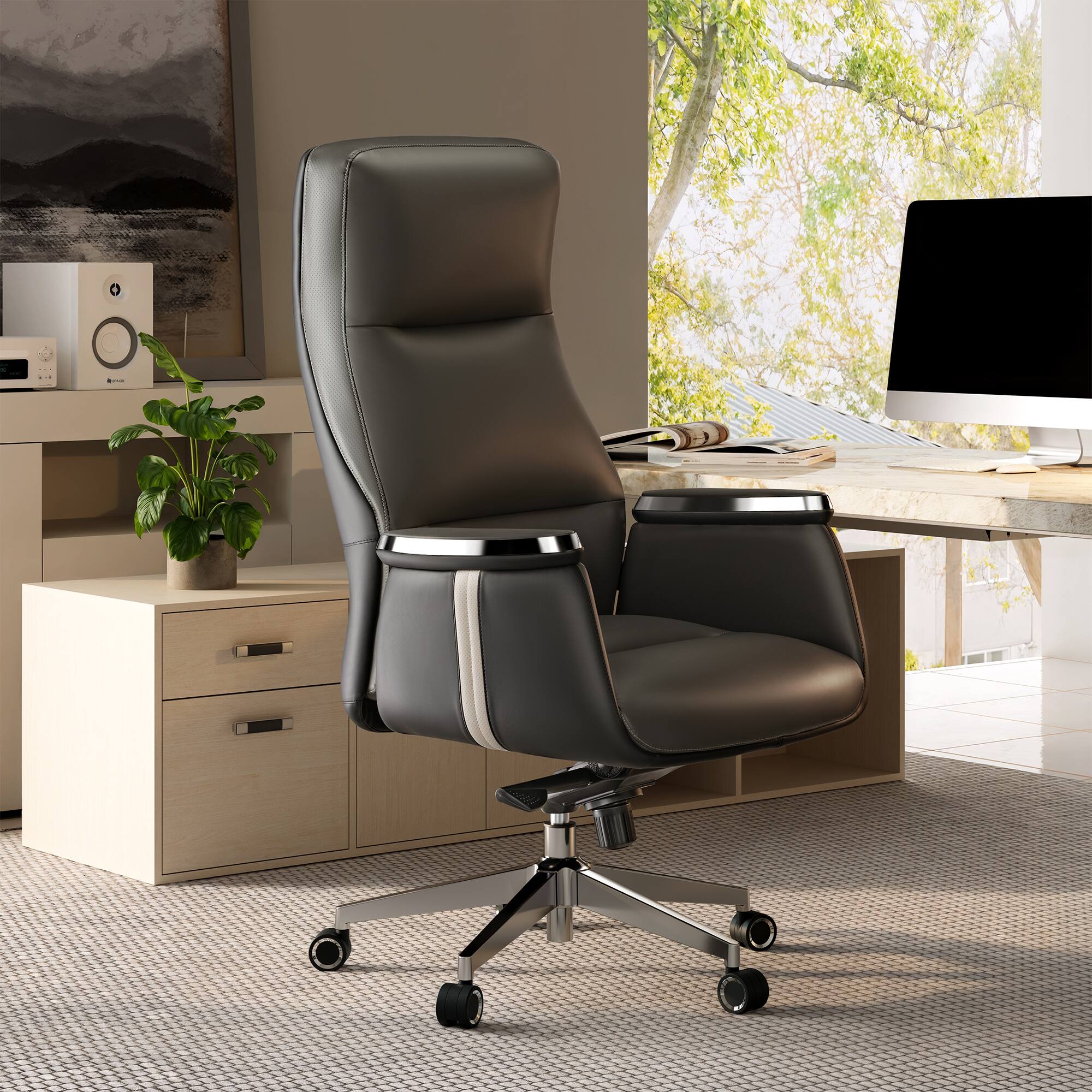 Back. Eureka Ergonomic - Silicone Leather Executive Ergonomic Office Chair - Grey.