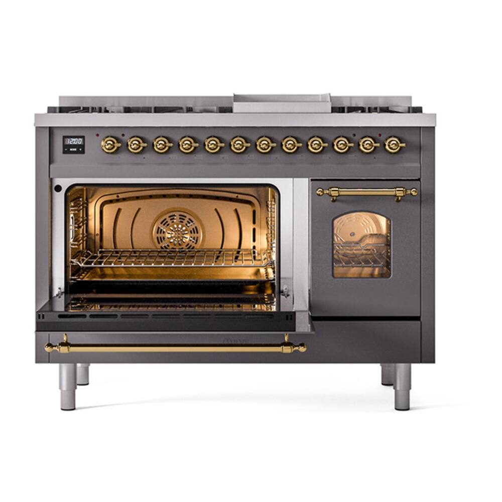 Alt View 5. ILVE - ILVE Nostalgie II 48 inch Dual Fuel Range with 5.02 cu. ft. Total Double Oven Capacity (Graphite Matte, Brass) - Graphite Matte.