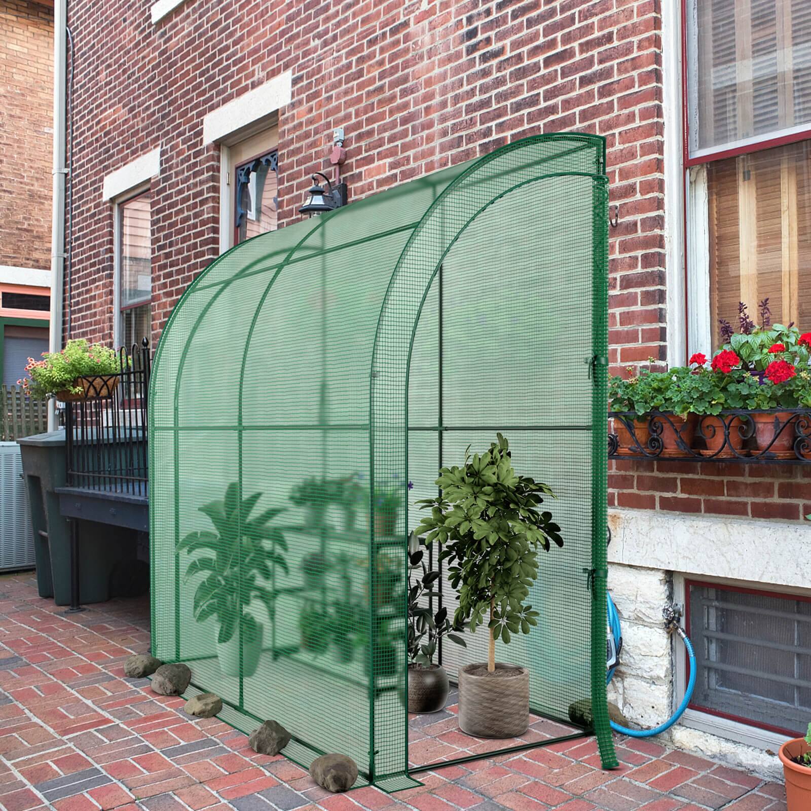 Alt View 3. Costway - Costway 7'x 3.5'x 7' Lean-to Greenhouse Portable Wall House with Green PE Cover and Shelf - Green.