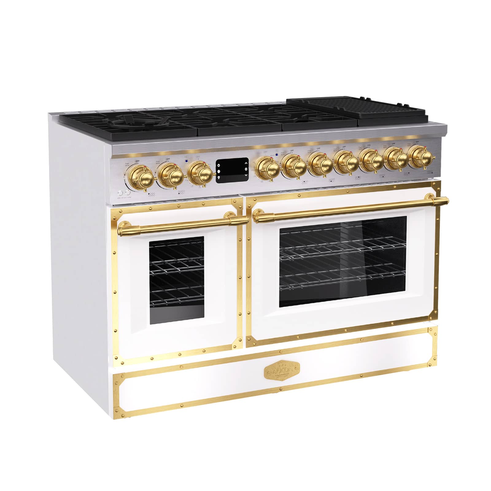 Akicon - 6.7 Cu.ft Freestanding Gas Rapid Convection Range with 8 Sealed Burners and Cast Iron Grates in Satin White - Satin White