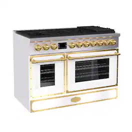 Akicon - 6.7 Cu.ft Freestanding Gas Rapid Convection Range with 8 Sealed Burners and Cast Iron Grates in Satin White - Satin White