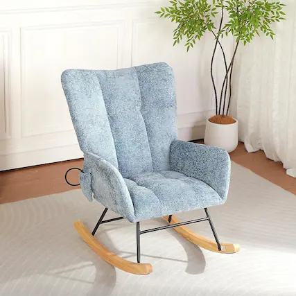Front. Loheer - Loheer Modern Accent Rocking Chair Beige Teddy Nursery Glider Rocker with Solid Wood Legs High Backrest Lounge Arm Chair - Beige.