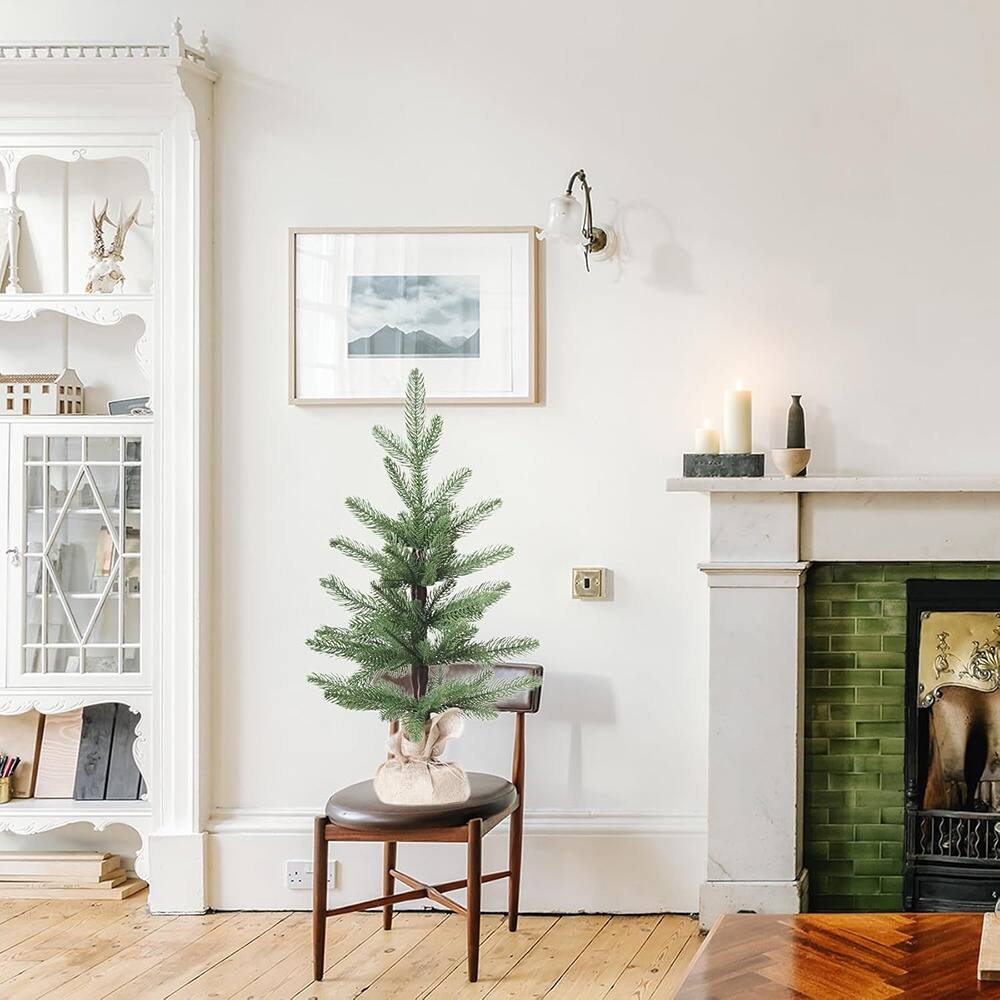 Back. RTMB - 24" Mini Artificial Christmas Tree, Realistic PE Tabletop Xmas Decor - Green.